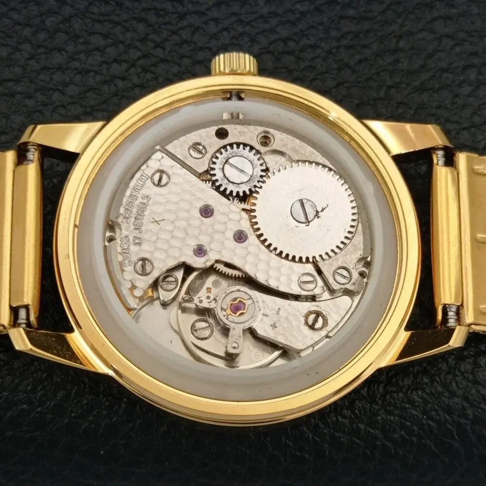 Vintage 1973 Roamer Manual Mens Gold Watch W/Metal Strap & Silver accents